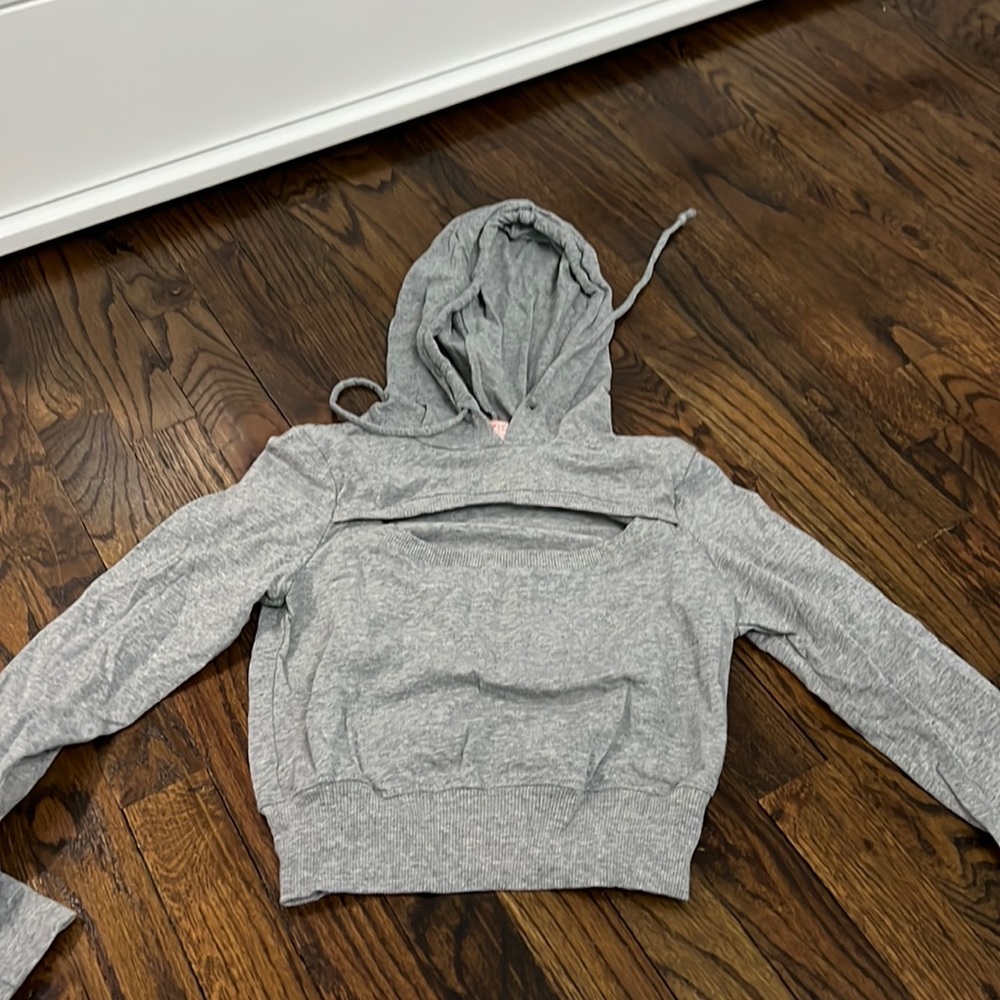 cropped grey tshirt material hoodie